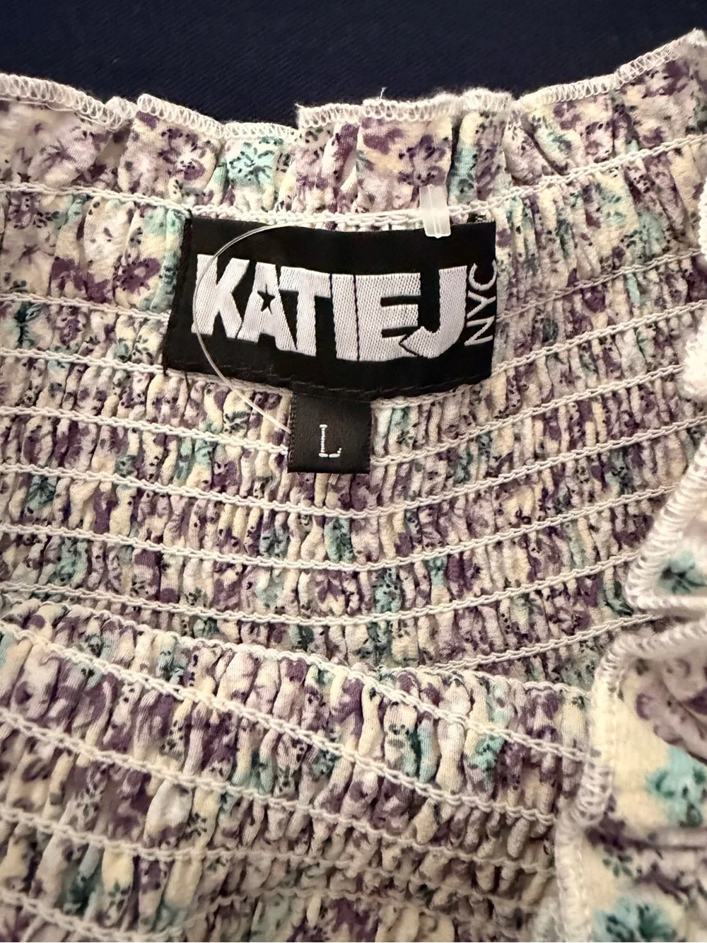 Katie J NYC Cream Mini Skirt with Lavender and Mint Floral Smocking